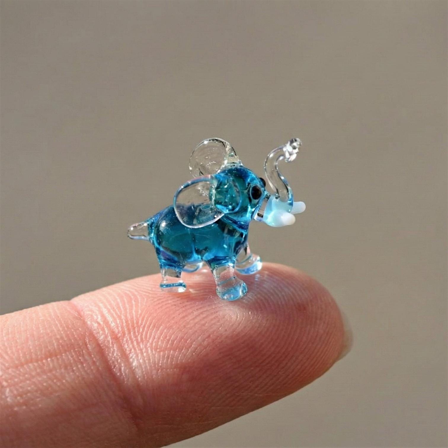 Baby Elephant, Blue Glass Elephant, Elephant Gifts, Tiny Glass Animals, Elephant Figurine, Glass Animals, Mini Glass Animals, Art, Decor