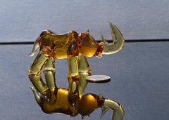 Hand Blown Glass Rhinoceros. Sculptured Rino figurine with character and personality, a collectible gift.