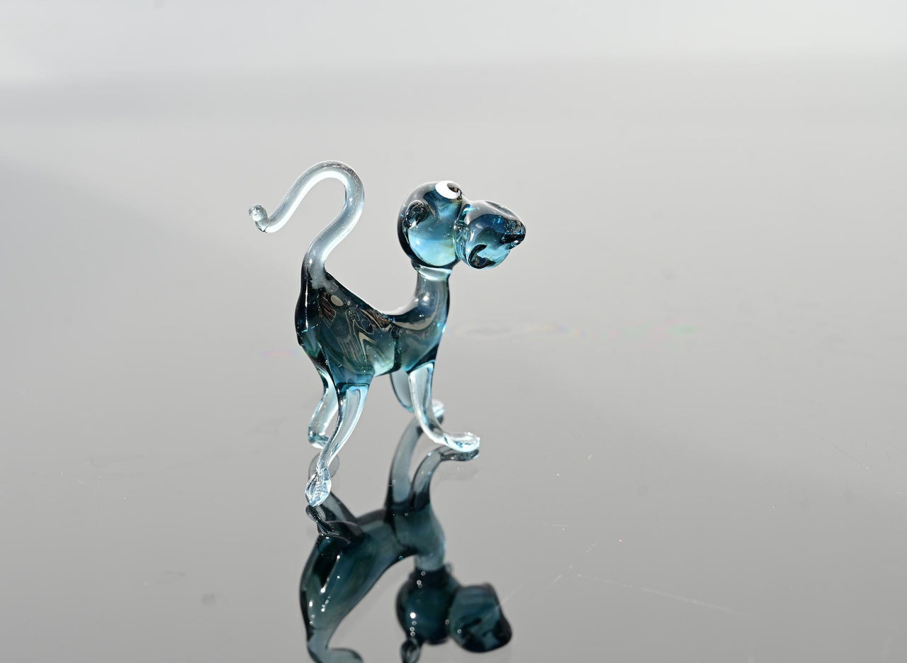 Blue Glass Monkey Figurine, Flame-Worked Art Glass Collectible