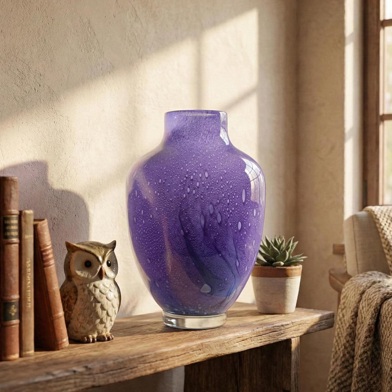 Purple Glass Vase - Purple Vases for Flowers - Hand Blown Glass Vase - Large Vase - Handmade Vase for Flowers - Home Decor Gift for Her