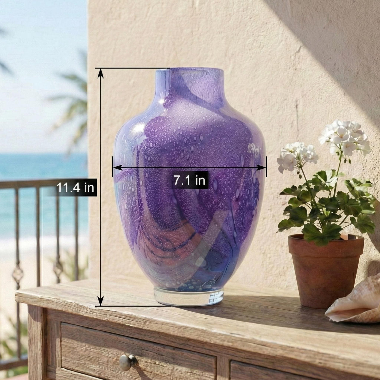 Purple Glass Vase - Purple Vases for Flowers - Hand Blown Glass Vase - Large Vase - Handmade Vase for Flowers - Home Decor Gift for Her