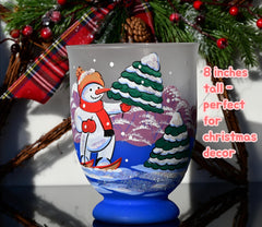 Handblown Snowman Mothers Day Candle Holder – Holiday Glass Luminary
