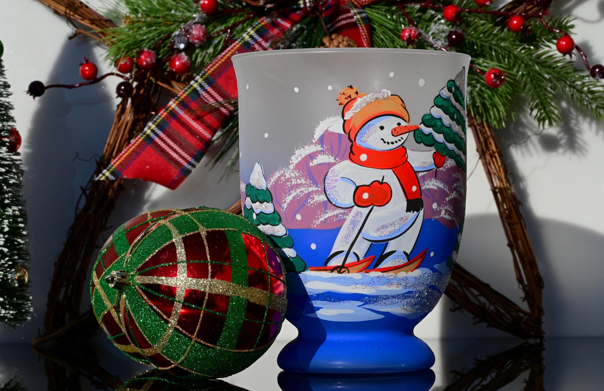 Handblown Snowman Mothers Day Candle Holder – Holiday Glass Luminary