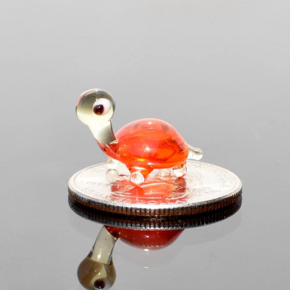 Miniature Orange Glass Turtle: Lampwork Whimsical Figurine