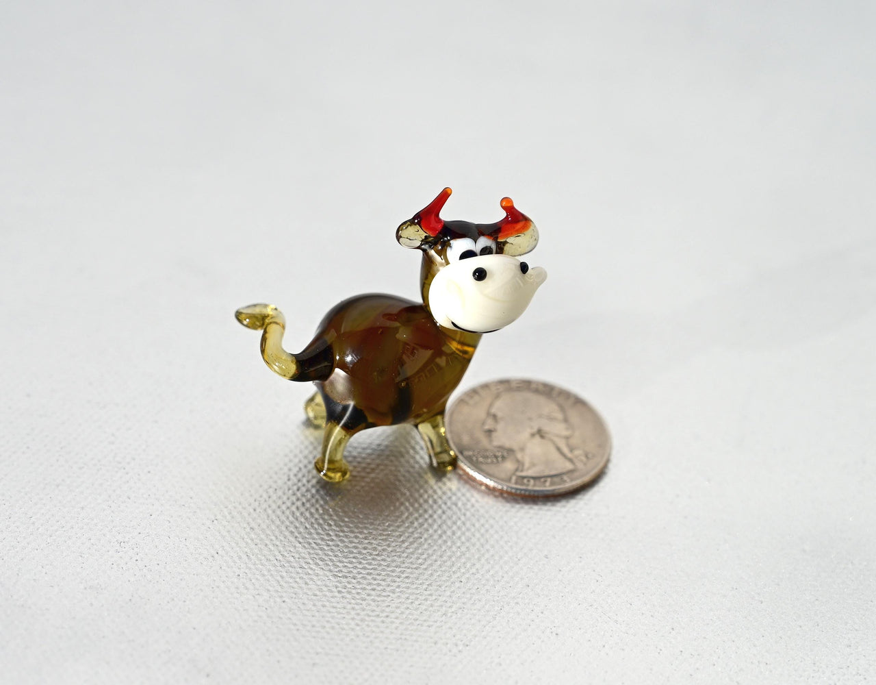 Hand Blown Glass Cow Figurine – Tiny Whimsical Sculpture, Mini Farm Animal Decor Gift