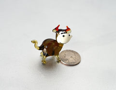 Hand Blown Glass Cow Figurine – Tiny Whimsical Sculpture, Mini Farm Animal Decor Gift