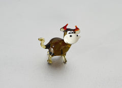 Hand Blown Glass Cow Figurine – Tiny Whimsical Sculpture, Mini Farm Animal Decor Gift