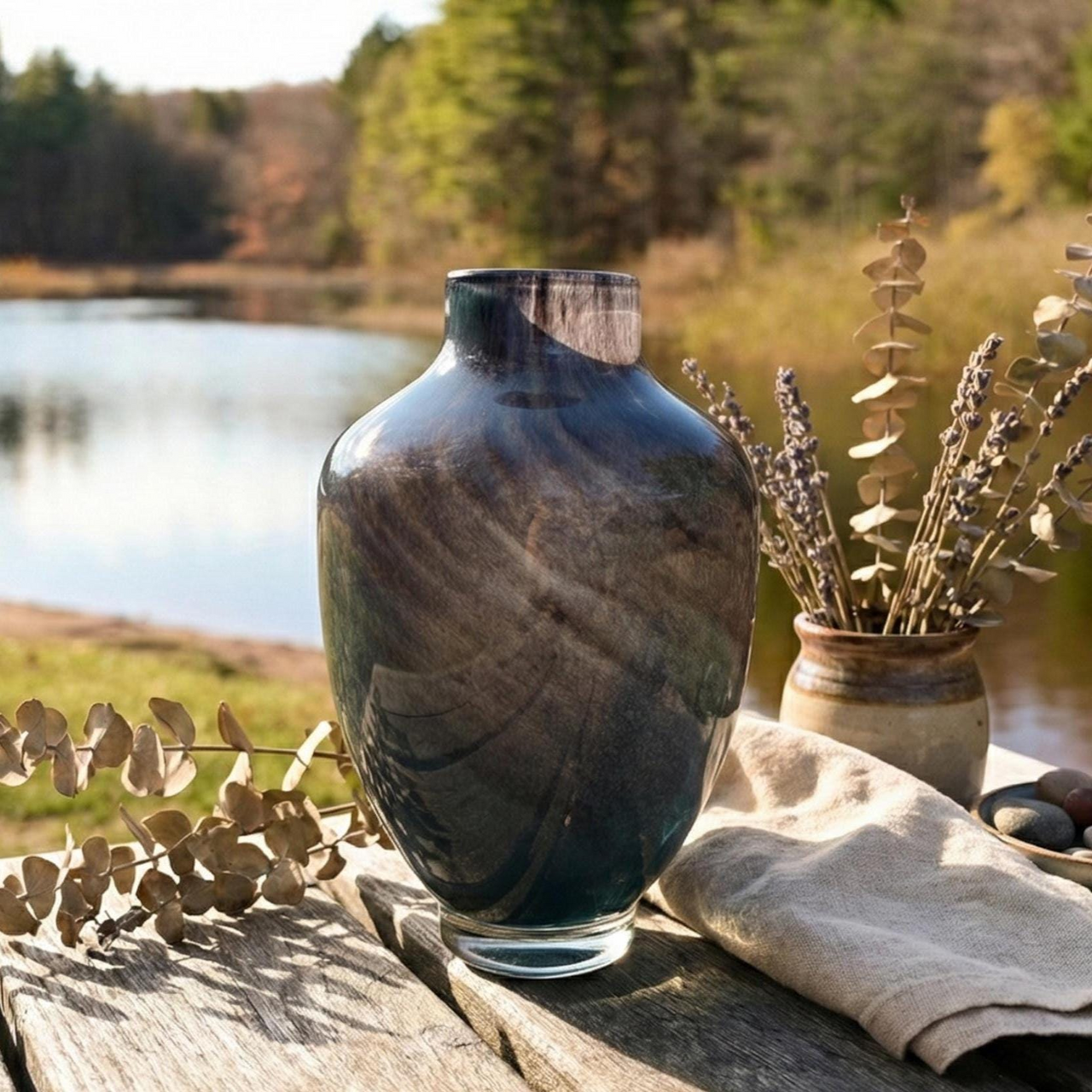 Hand-Blown Heavy Glass Vase – Large Handmade Statement Flower Vase