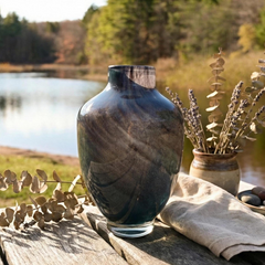Hand-Blown Heavy Glass Vase – Large Handmade Statement Flower Vase