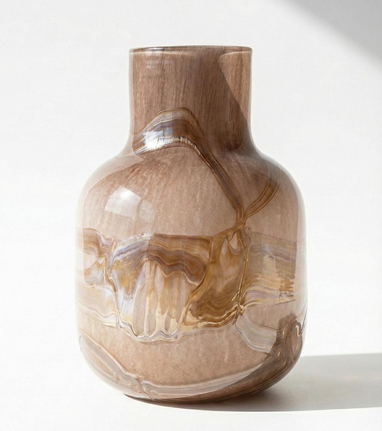 Golden Amber Striped Glass Vase