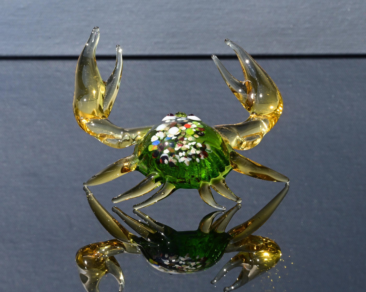 Hand-Blown Multicolor Glass Crab Figurine – CuteGlassAnimals Lampwork Sculpture.