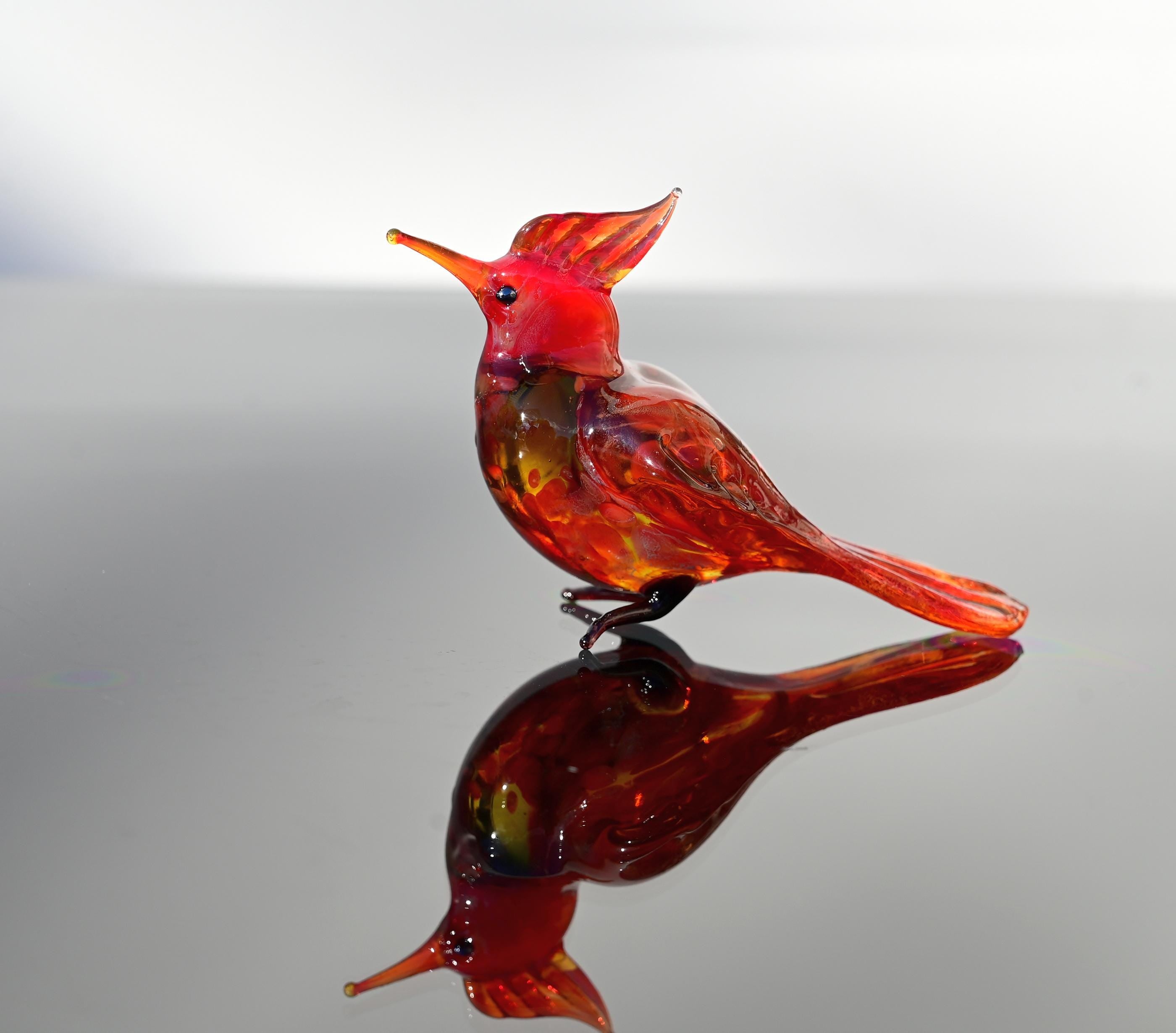 Hand-blown glass Cardinal bird. Intricate, Detailed figurine with a lot of character and personality.