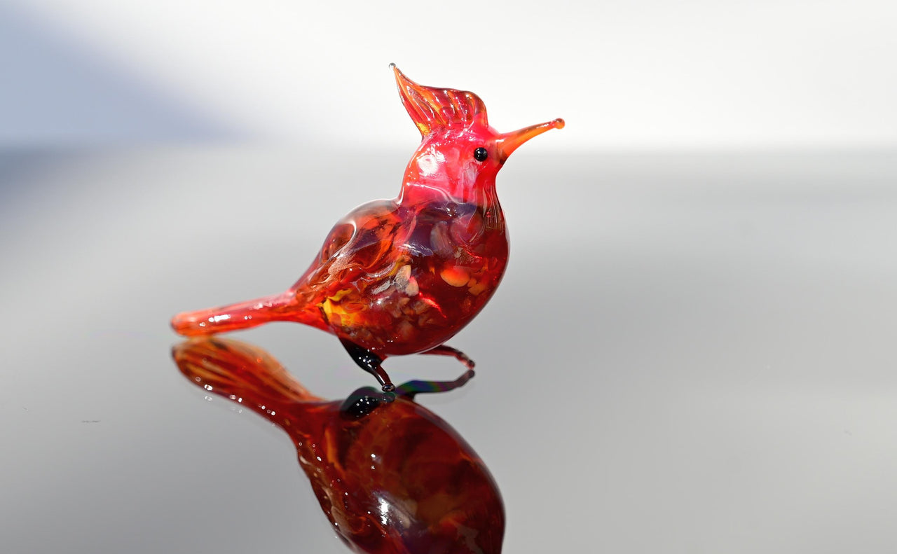 Hand-blown glass Cardinal bird. Intricate, Detailed figurine with a lot of character and personality.