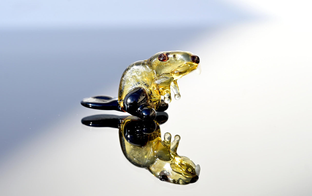 Realistically looking Hand Blown Glass Beaver. Detailed figurine with personality.