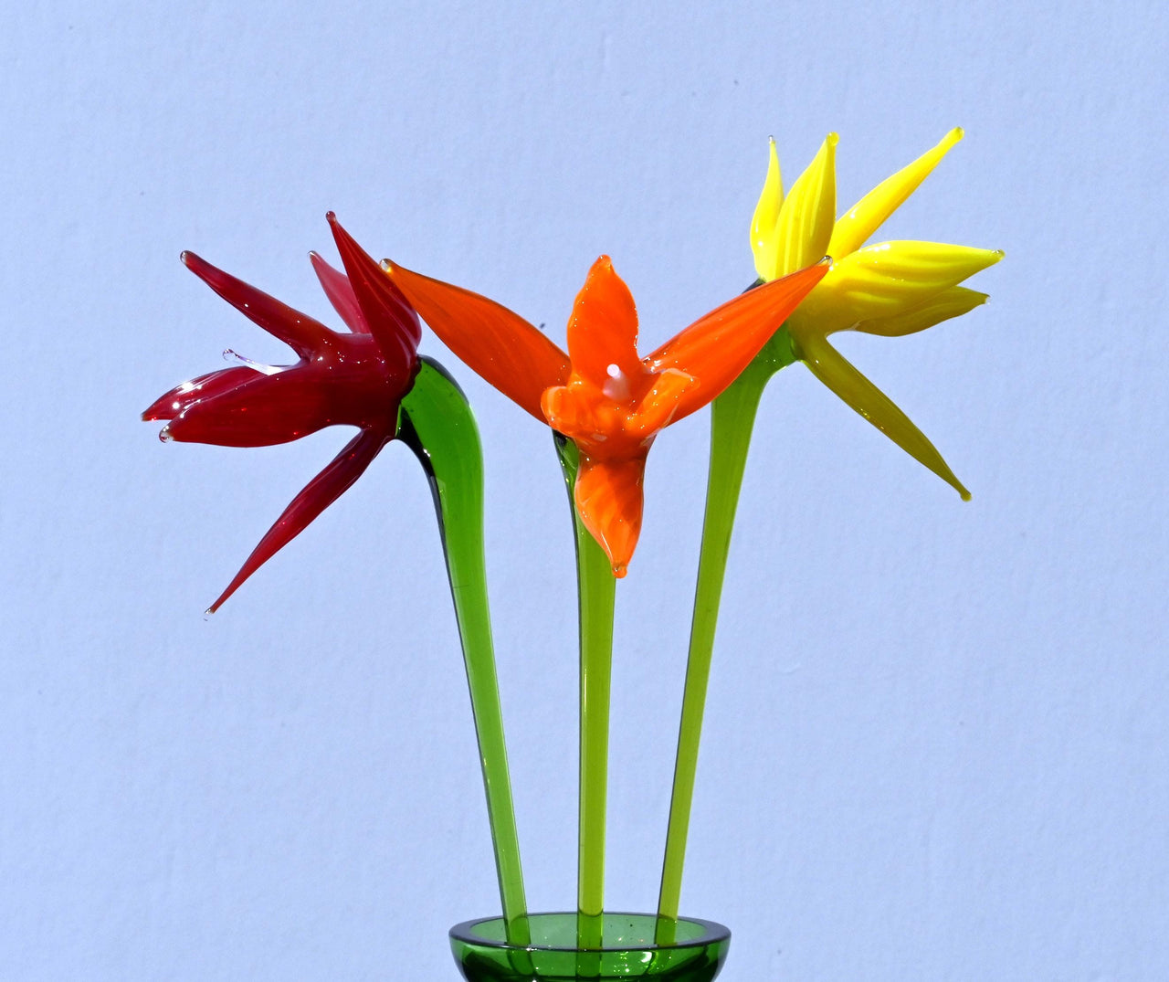 Handmade Glass Bird of Paradise Bouquet: Colorful Floral Sculpture.