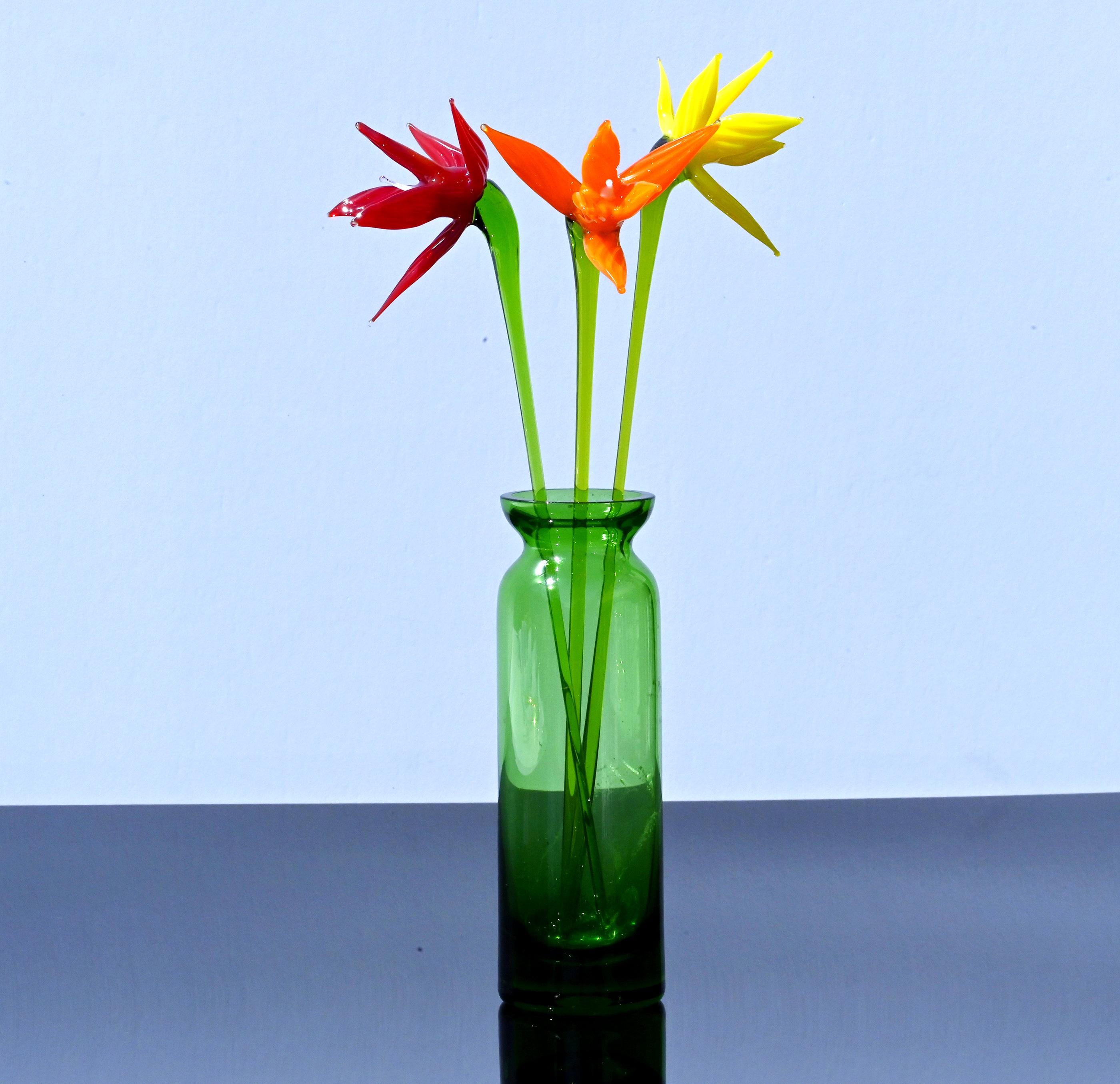 Forever Flowers, Eternal Flowers, Bird of Paradise Long Stem Glass Flowers Bouquet, Orange Birds of Paradise, Glass Birth Month Flower Gift