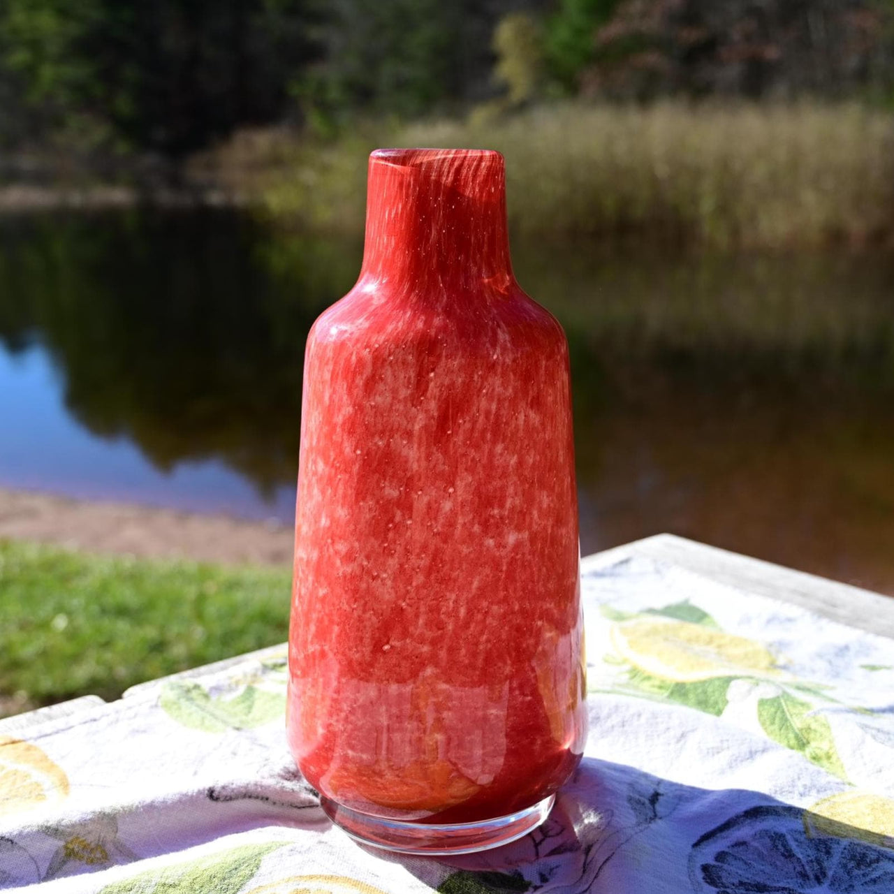 Heavy Red Glass Vase - Red Vase - Blown Glass Vase - Art Deco Vase Blown Bottle Glass Vase For Flowers - Handmade Home Decor Gift For Her