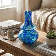 Cobalt Blue Glass Vase - Hand Blown Vase - Blue Murano Glass Vase For Flowers - Blue Glass Vase - Unique Vase Home Decor Gift