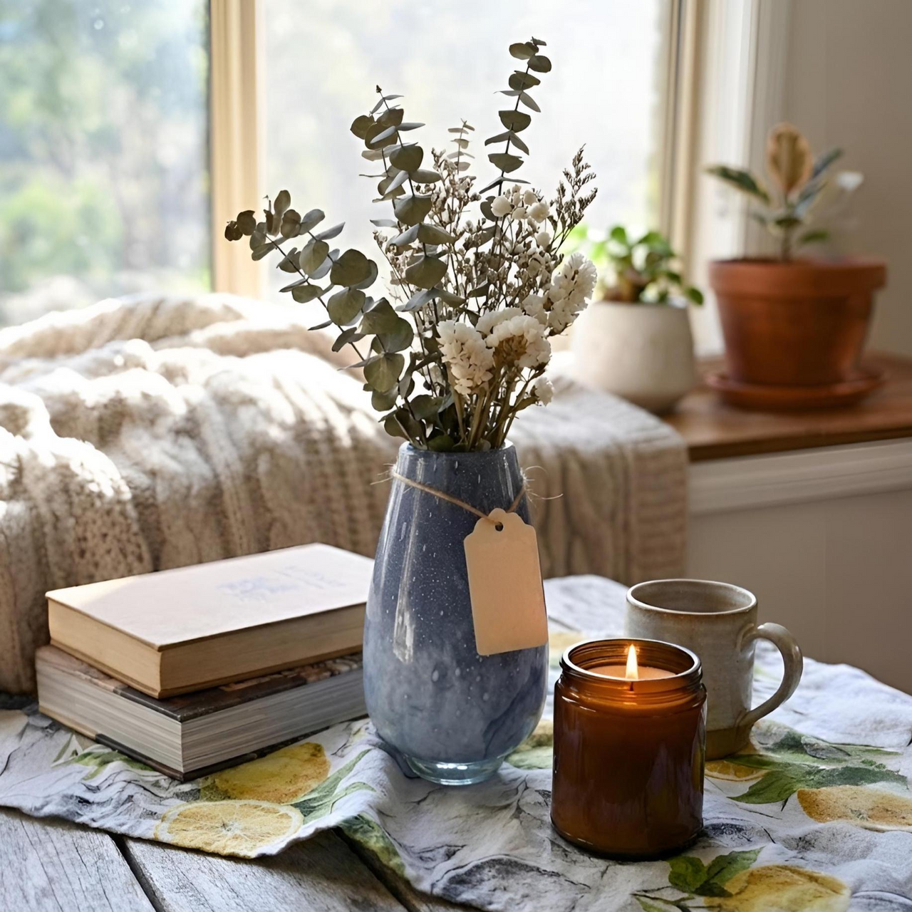 Small Hand-Blown Blue Glass Vase – Murano-Style Art Decor