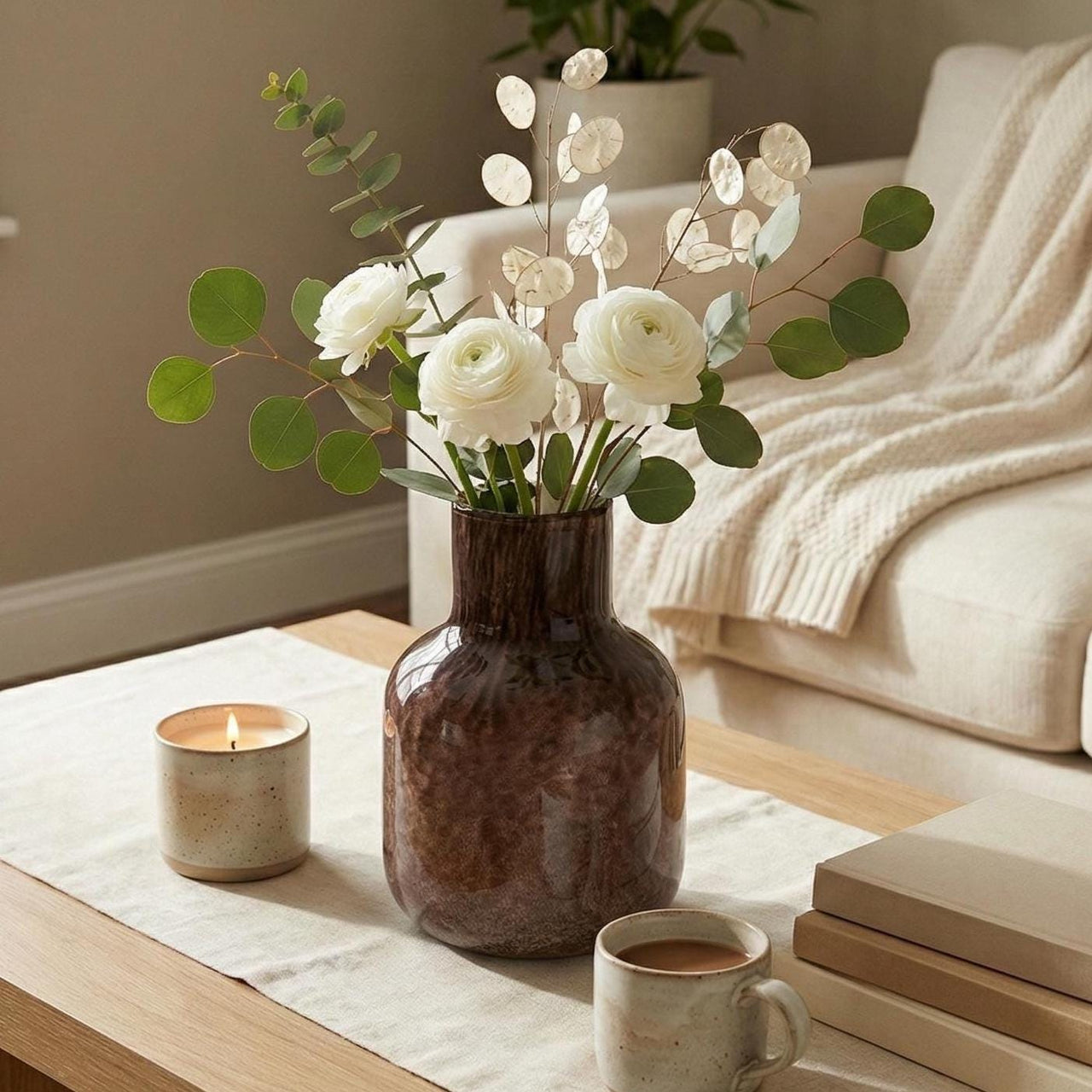 Brown Glass Vase | Hand Blown Glass Vase | Large Glass Vase | Handmade Glass Vase | Large Vase For Flowers | Modern Home Decor Gift