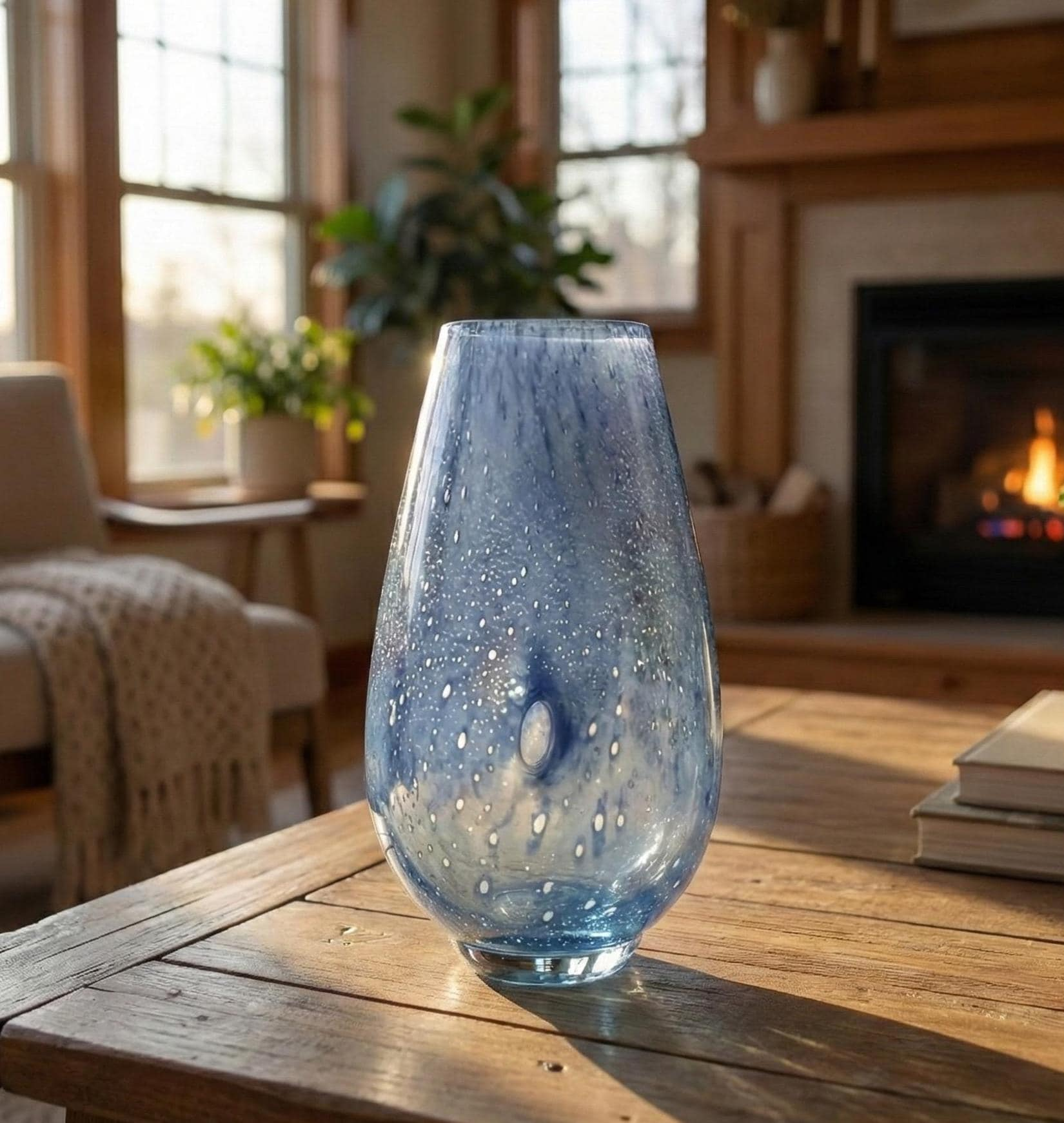 Small Hand-Blown Blue Glass Vase – Murano-Style Art Decor