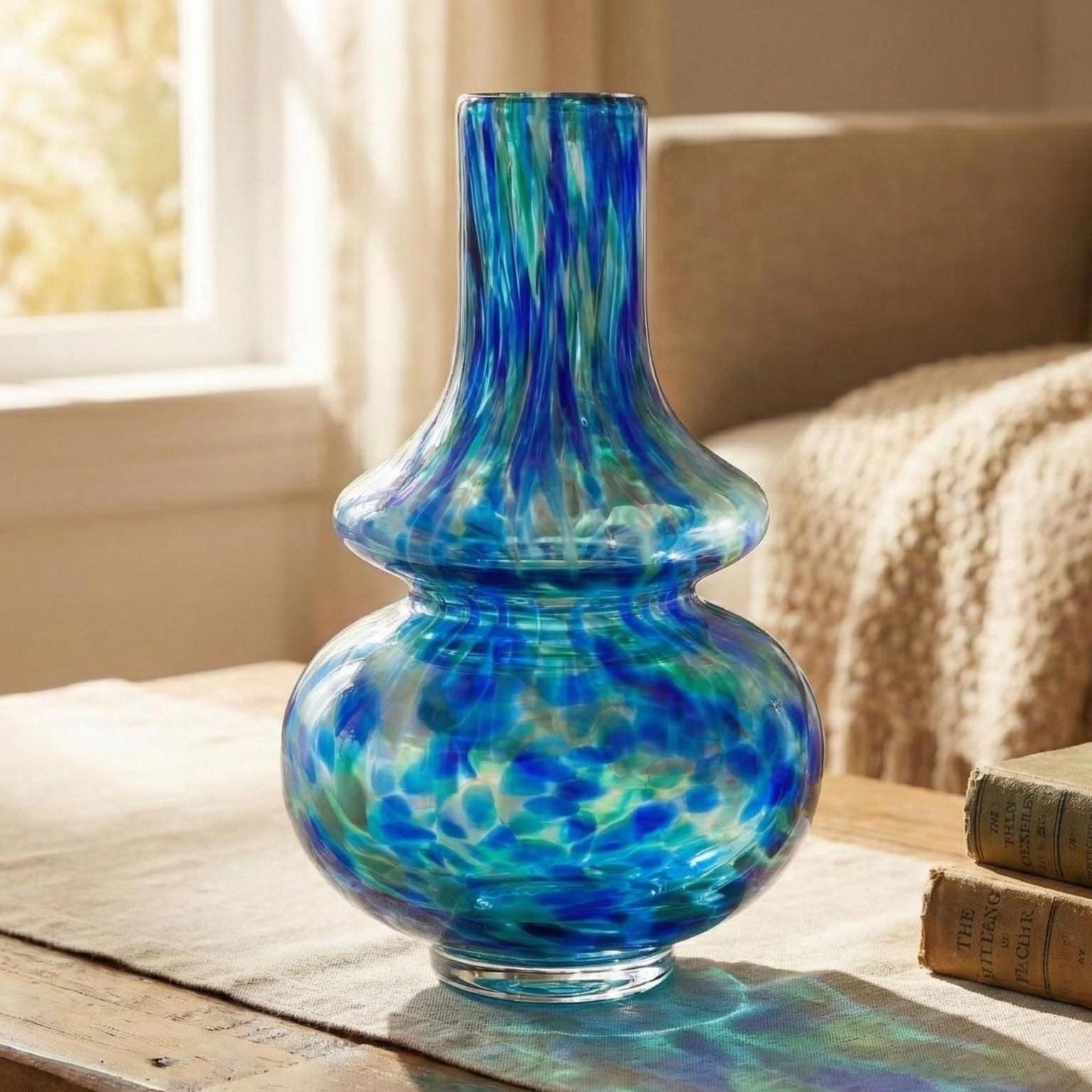 Cobalt Blue Glass Vase - Hand Blown Vase - Blue Murano Glass Vase For Flowers - Blue Glass Vase - Unique Vase Home Decor Gift