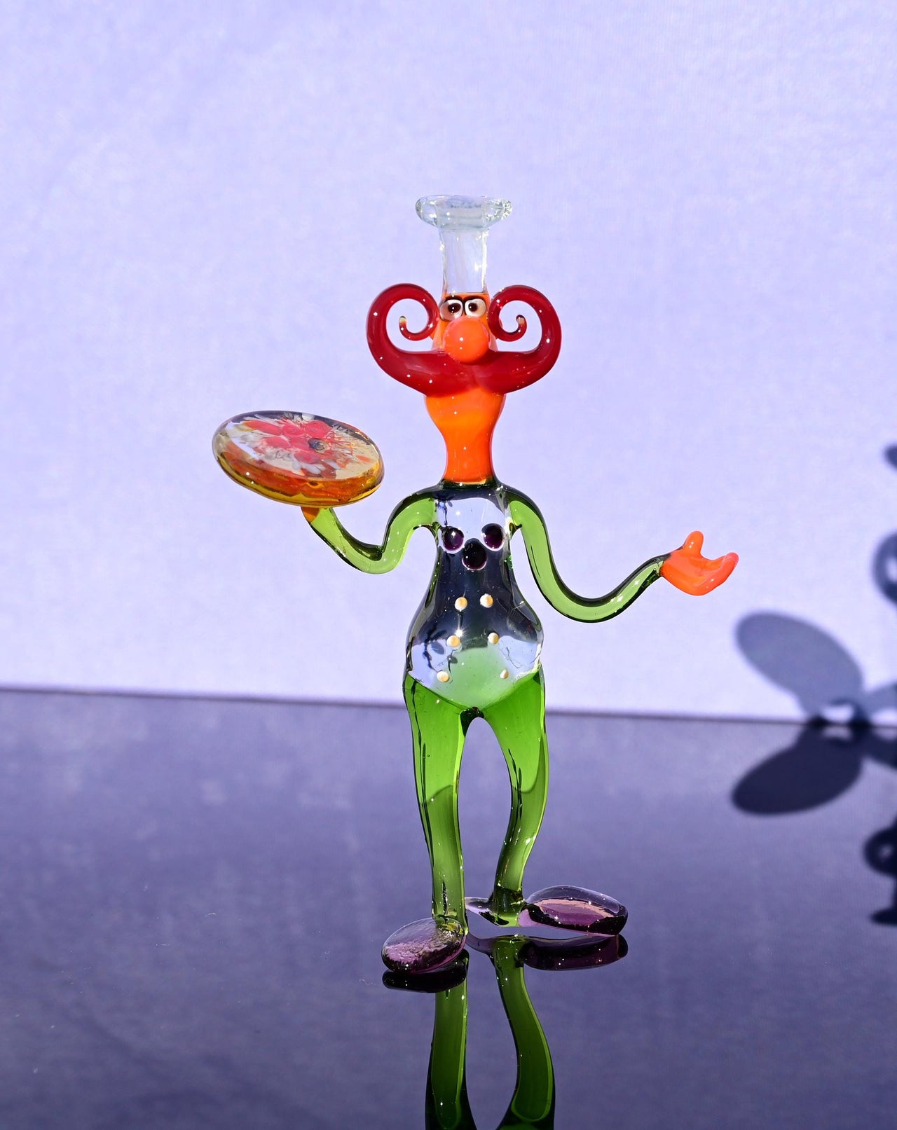 Hand-Blown Glass Pizza Chef Figurine – Rare Collectible Art Sculpture.