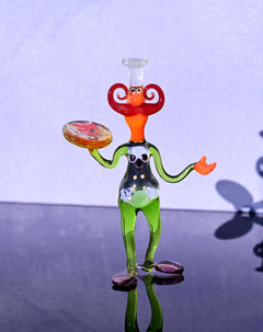 Hand-Blown Glass Pizza Chef Figurine – Rare Collectible Art Sculpture.