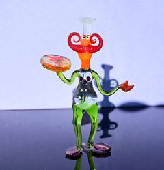 Hand-Blown Glass Pizza Chef Figurine – Rare Collectible Art Sculpture.
