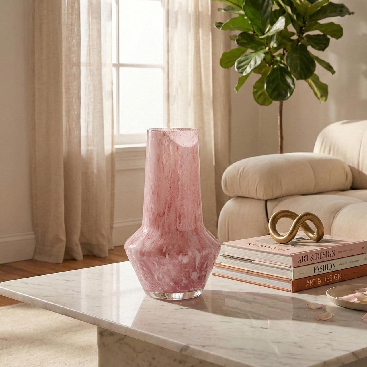 Vases for Flowers Unique - Pink Art Deco  Vase - Blown Glass Vase - Murano Glass Vase - Glass Flower Vase - Unique Vase Decor - Modern