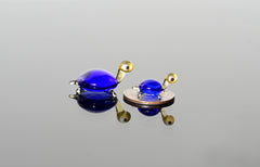 Cobalt Blue Glass Turtle Figurines - Hand-Blown Miniature Duo
