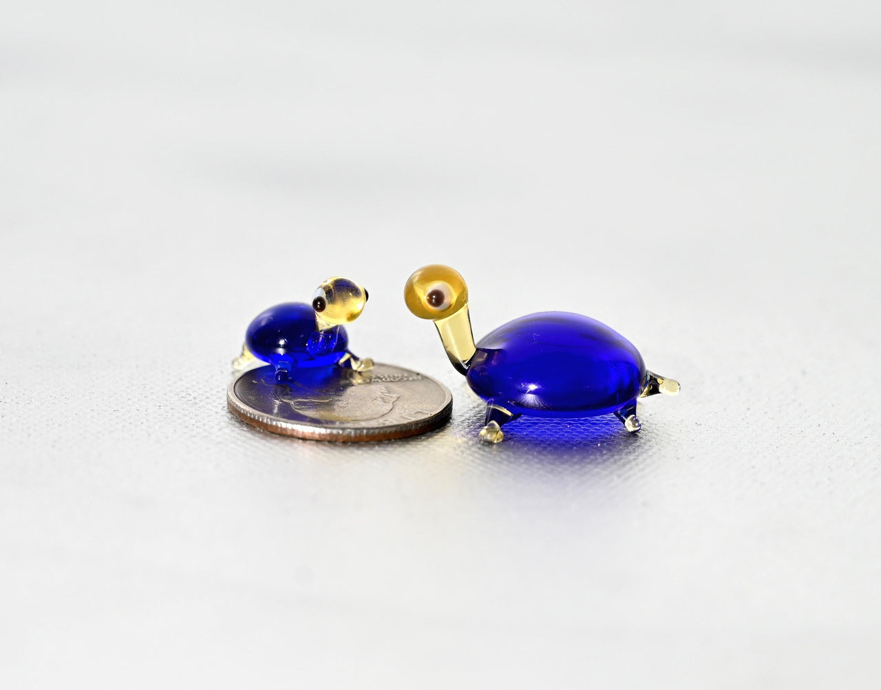 Cobalt Blue Glass Turtle Figurines - Hand-Blown Miniature Duo