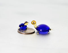 Cobalt Blue Glass Turtle Figurines - Hand-Blown Miniature Duo