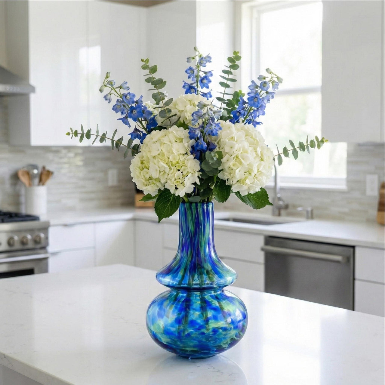 Cobalt Blue Glass Vase - Hand Blown Vase - Blue Murano Glass Vase For Flowers - Blue Glass Vase - Unique Vase Home Decor Gift