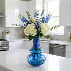 Cobalt Blue Glass Vase - Hand Blown Vase - Blue Murano Glass Vase For Flowers - Blue Glass Vase - Unique Vase Home Decor Gift