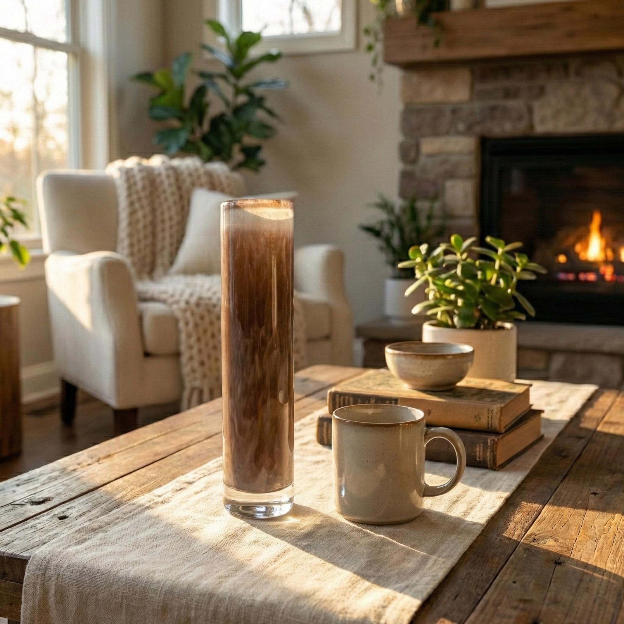 Brown Glass Vase - Glass Cylinder Vase - Heavy Glass Vase - Dark Brown Vase - Hand Blown Glass Vase - Home Decor Gift for Her