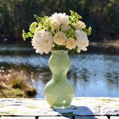 Sage Green Vase - Double Gourd Hand Blown Glass Vase - Art Deco Vase - Murano Glass Vase - Vase for Flowers  - Modern Art Glass Home Decor