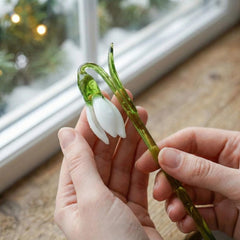 White Glass Snowdrop Flower – Handblown Art Glass Stem, Forever Bloom Gift for Mom, Wife, Birthday, Anniversary, Elegant Home Décor