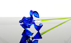 Handblown 15” Glass Iris Flower – Blown Glass Blue Iris Stem, Realistic Floral Art, Handmade Glass Home Decor & Unique Gift Idea