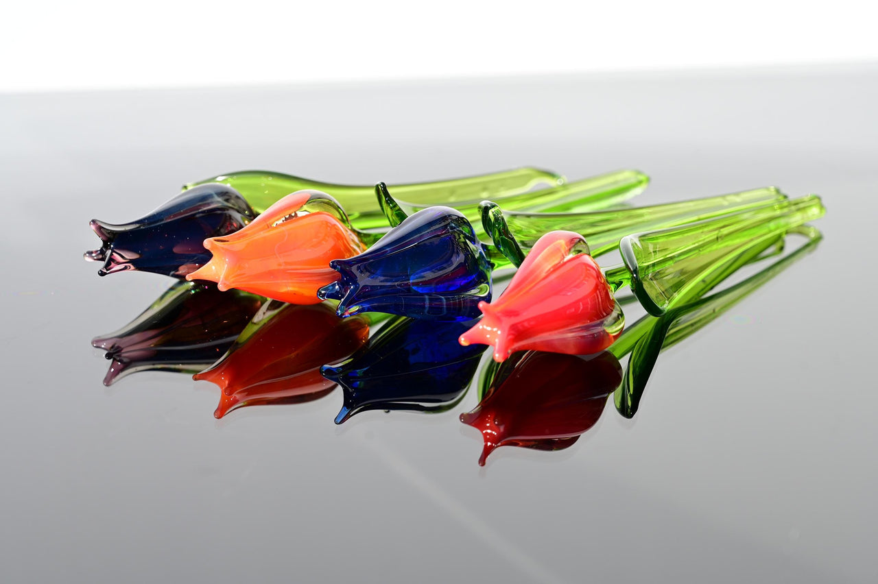 Handmade Glass Tulip Bouquet: Colorful Floral Sculpture, Flame Work Art.