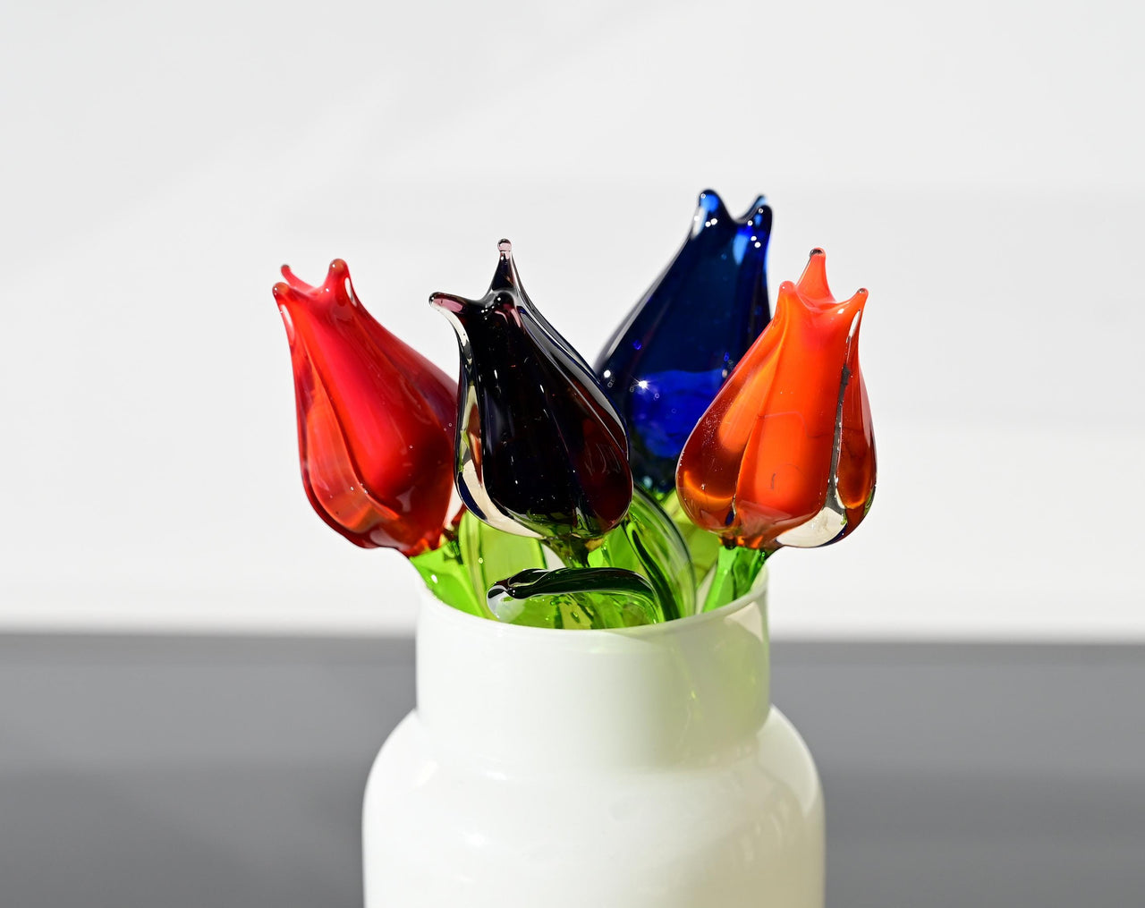 Handmade Glass Tulip Bouquet: Colorful Floral Sculpture, Flame Work Art.