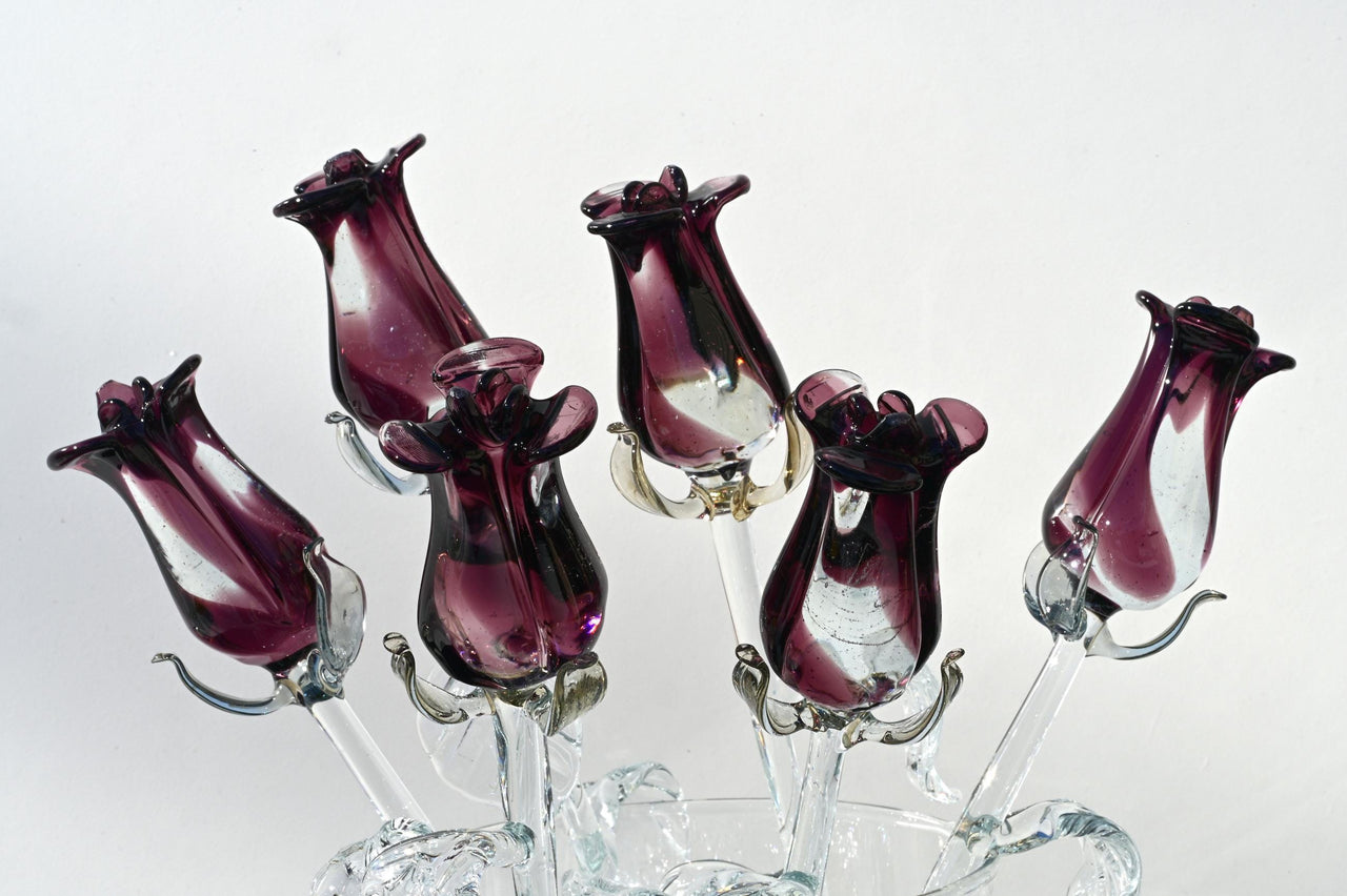 Purple Glass Flowers - Glass Flower Bouquet - Eternal Rose - Blown Glass Flowers Rose - Purple Glass Rose - Mothers Day Gifts for Her