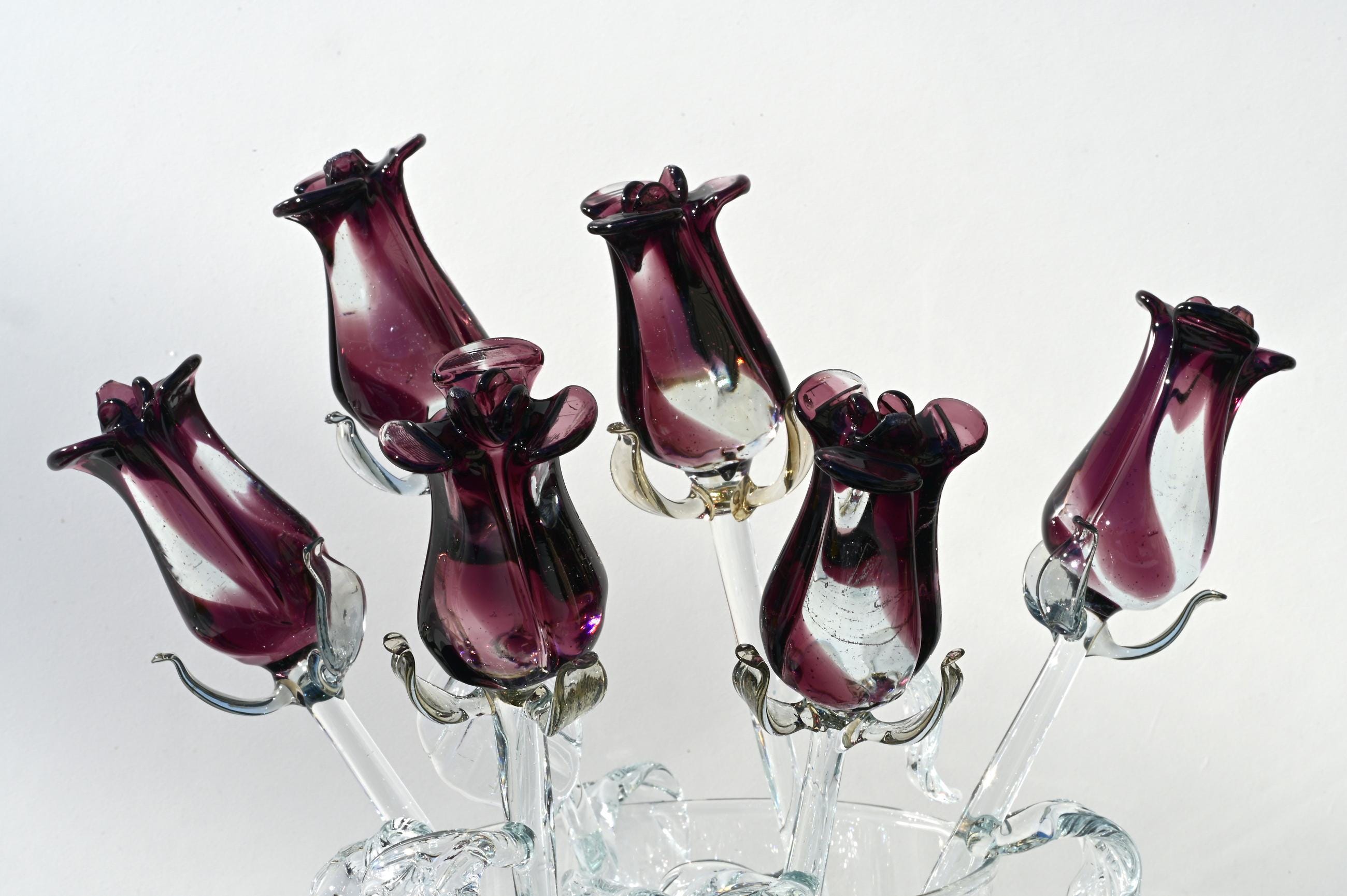 Purple Glass Flowers - Glass Flower Bouquet - Eternal Rose - Blown Glass Flowers Rose - Purple Glass Rose - Mothers Day Gifts for Her
