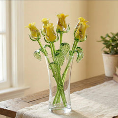 Glass Rose - Hand Blown Glass Flower - Yellow Glass Flowers - Blown Glass Rose - Glass Flower Bouquet - Mothers day Gift for Her
