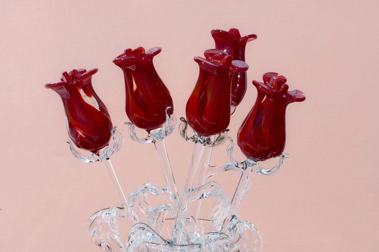 Red Glass Rose, Glass Roses, Glass Flower Bouquet, Eternal Rose Bouquet, Mothers Day Gifts, Blown Glass Flowers, Spring Decor, Easter Decor