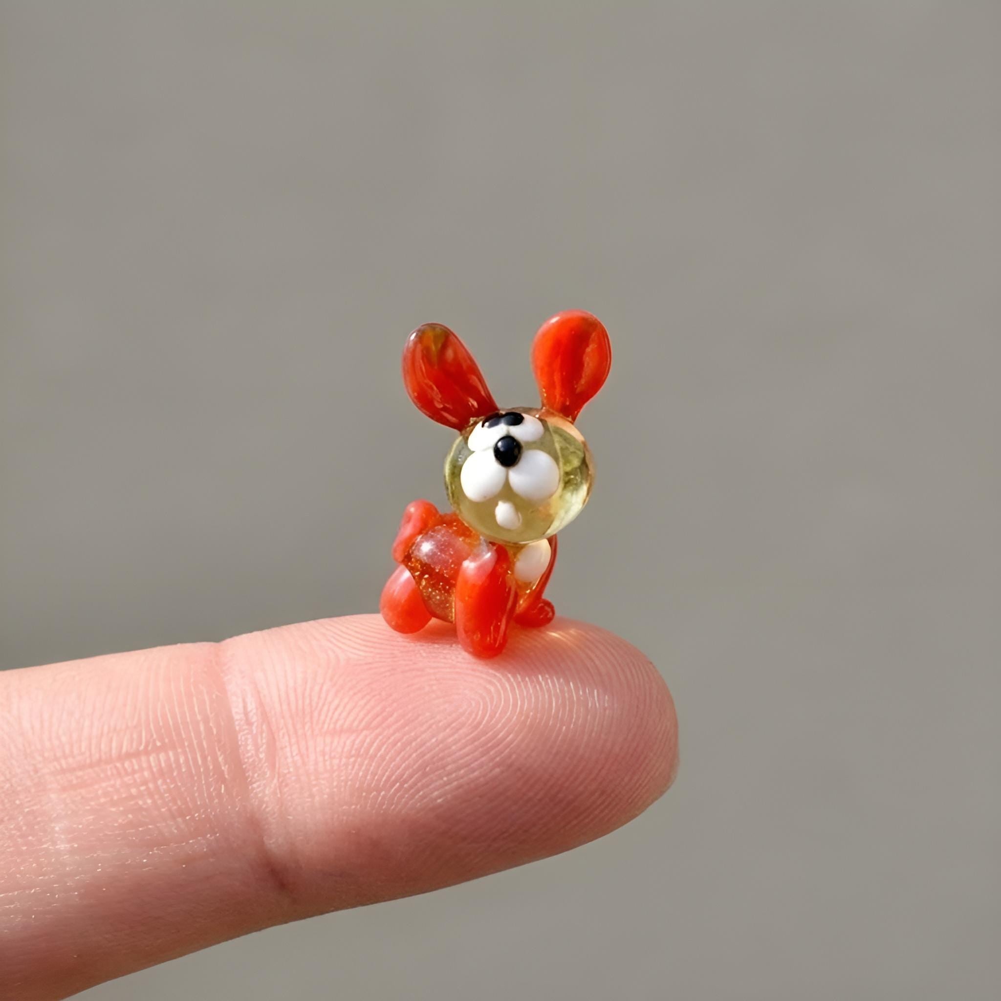 Lampwork Glass Bunny Miniature: Whimsical Red Figurine