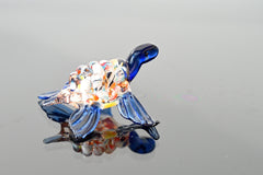 Hand-Blown Glass Sea Turtle – Collectible Art Figurine with a blue color accent.