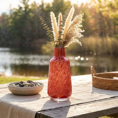 Heavy Red Glass Vase - Red Vase - Blown Glass Vase - Art Deco Vase Blown Bottle Glass Vase For Flowers - Handmade Home Decor Gift For Her