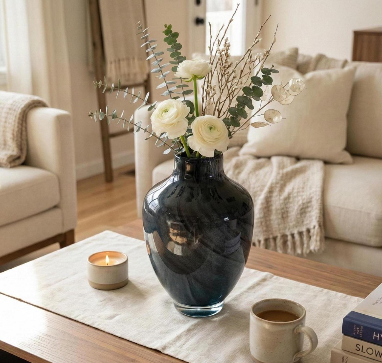 Hand-Blown Heavy Glass Vase – Large Handmade Statement Flower Vase