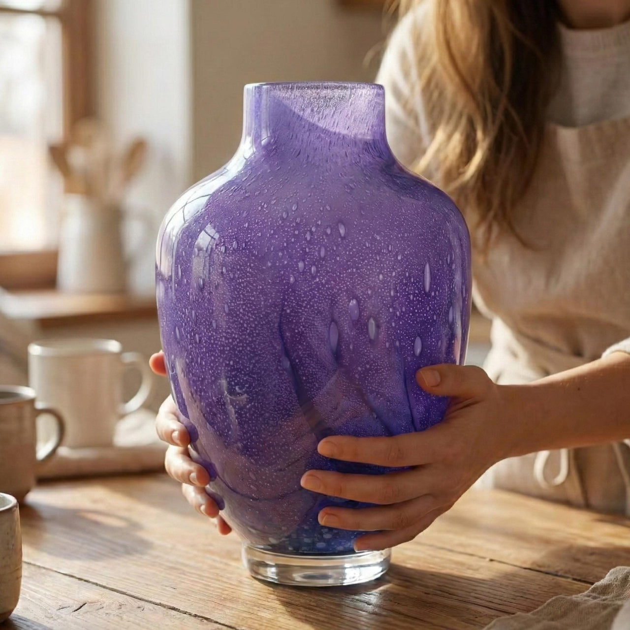 Purple Glass Vase - Purple Vases for Flowers - Hand Blown Glass Vase - Large Vase - Handmade Vase for Flowers - Home Decor Gift for Her